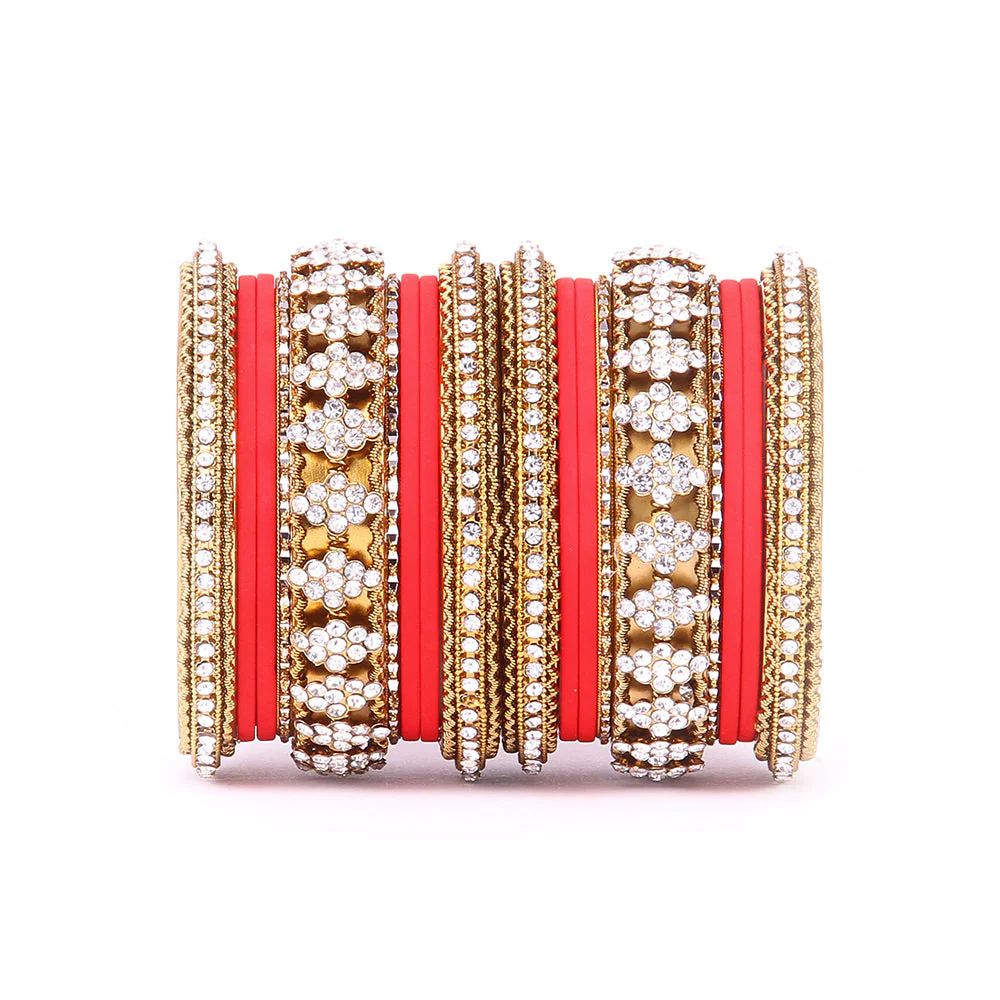 Stylish Matte Finish And Running Stone Pattern Bangle Set - Image 13