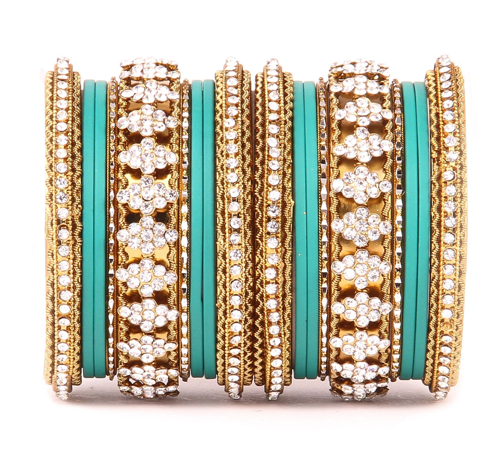 Stylish Matte Finish And Running Stone Pattern Bangle Set - Image 15