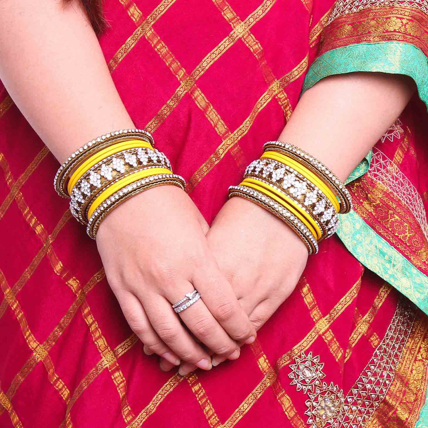 Stylish Matte Finish And Running Stone Pattern Bangle Set - Image 2