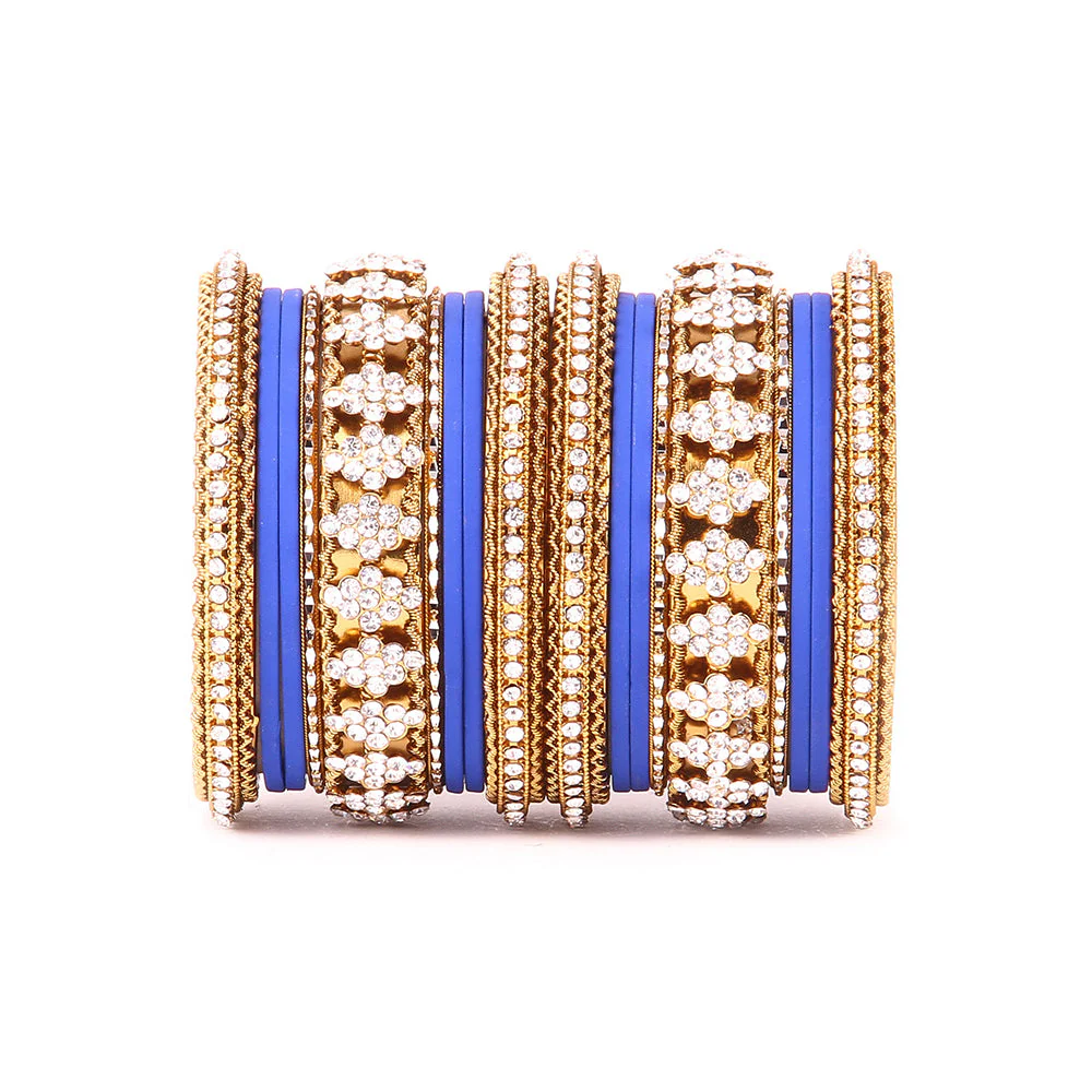 Stylish Matte Finish And Running Stone Pattern Bangle Set - Image 5
