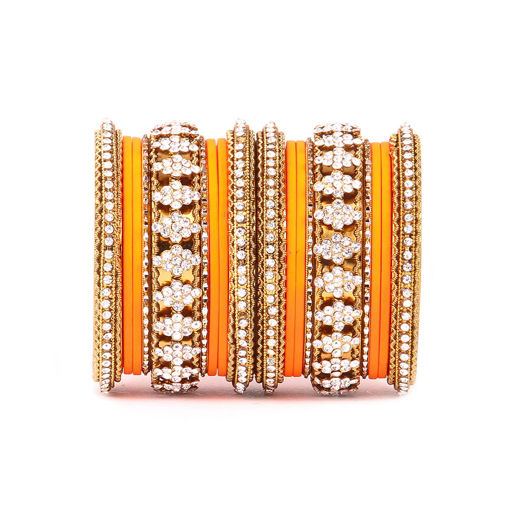 Stylish Matte Finish And Running Stone Pattern Bangle Set - Image 7