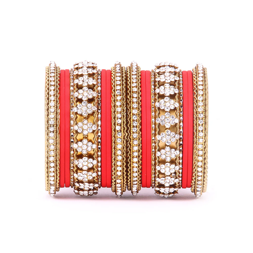 Stylish Matte Finish And Running Stone Pattern Bangle Set - Image 11