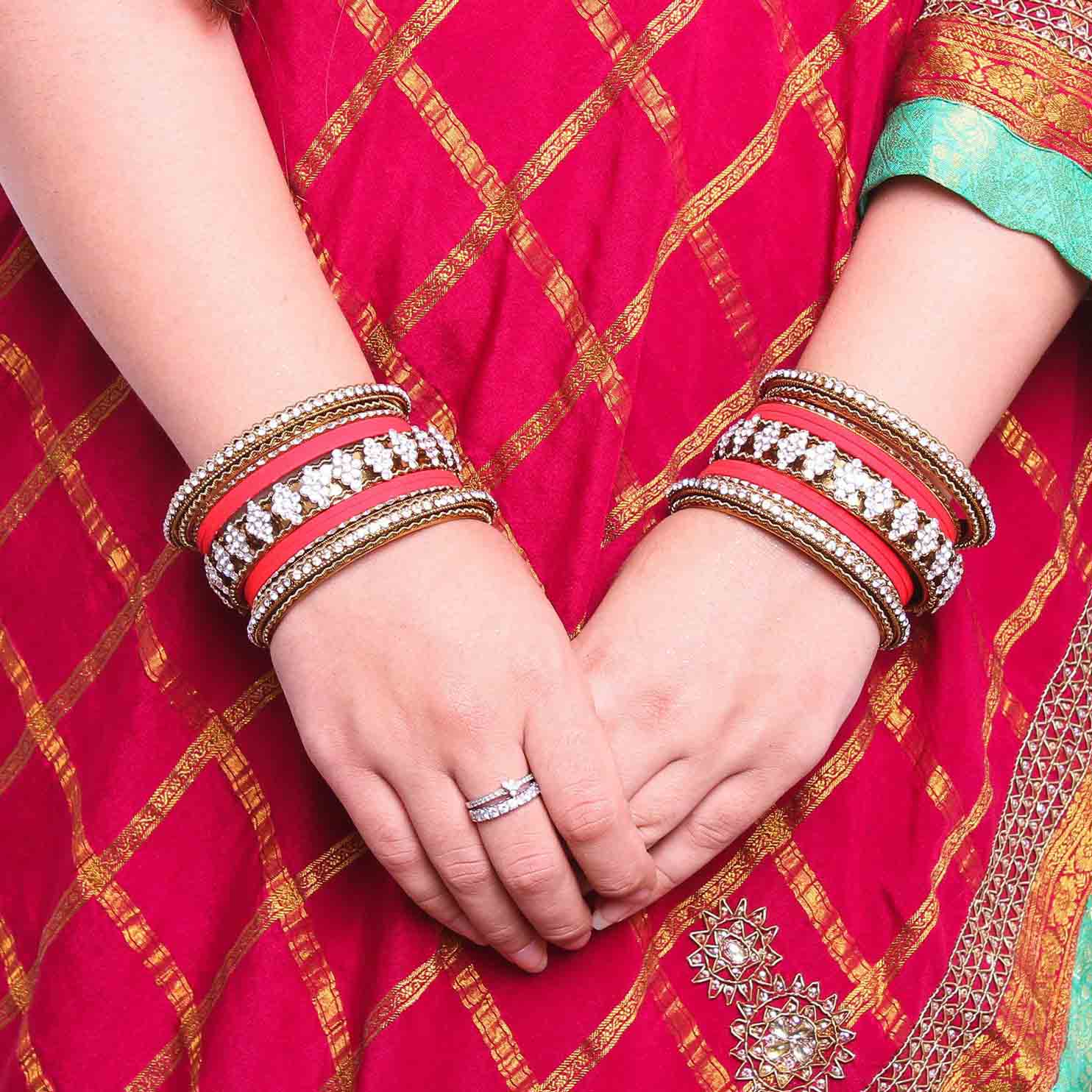 Stylish Matte Finish And Running Stone Pattern Bangle Set - Image 12