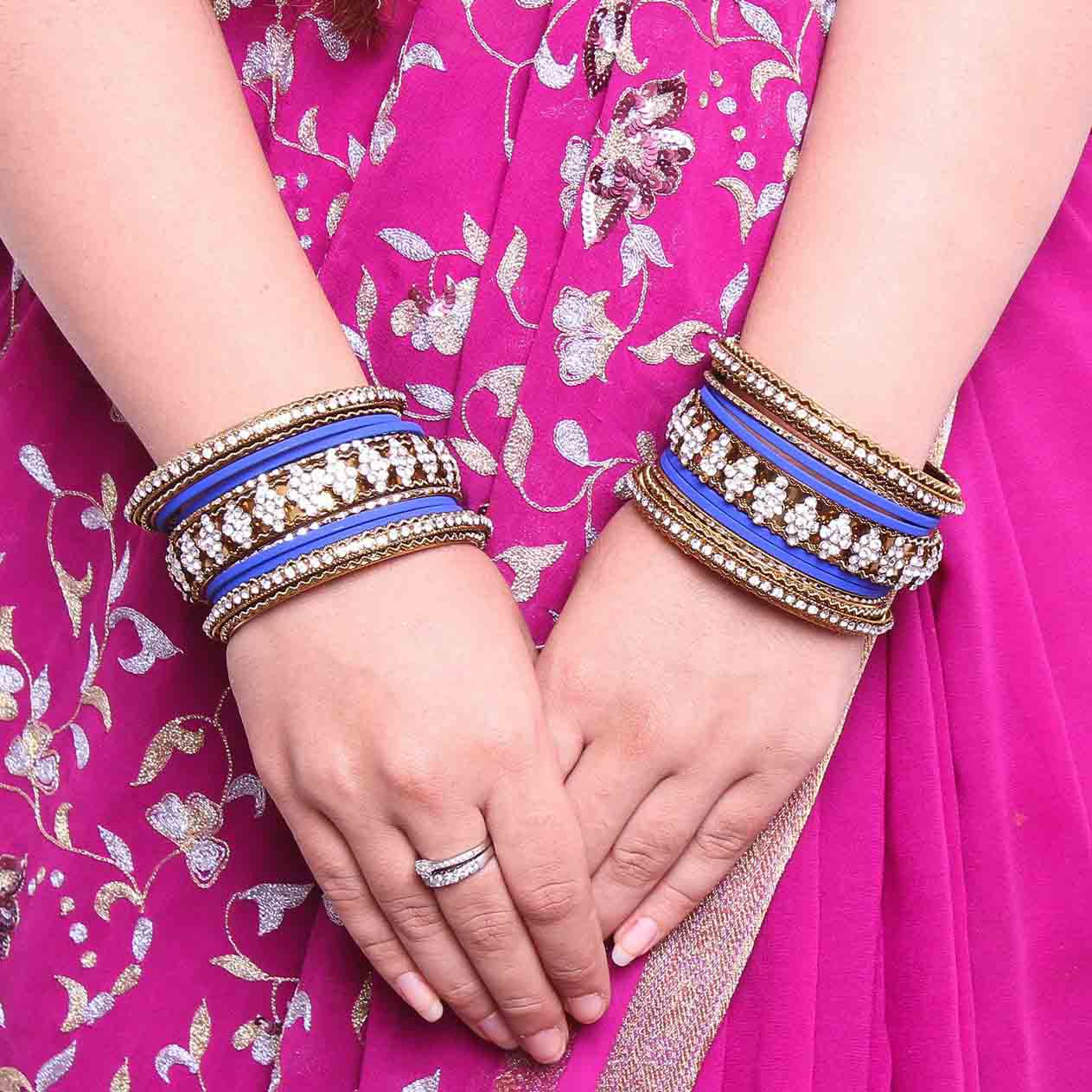 Stylish Matte Finish And Running Stone Pattern Bangle Set - Image 4