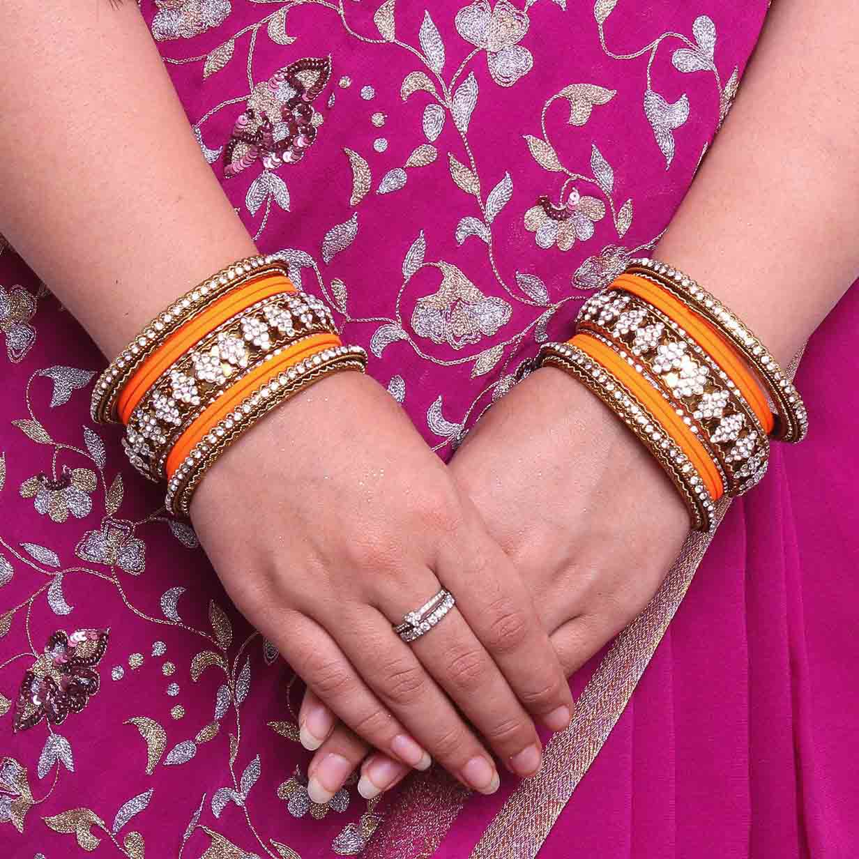 Stylish Matte Finish And Running Stone Pattern Bangle Set - Image 6