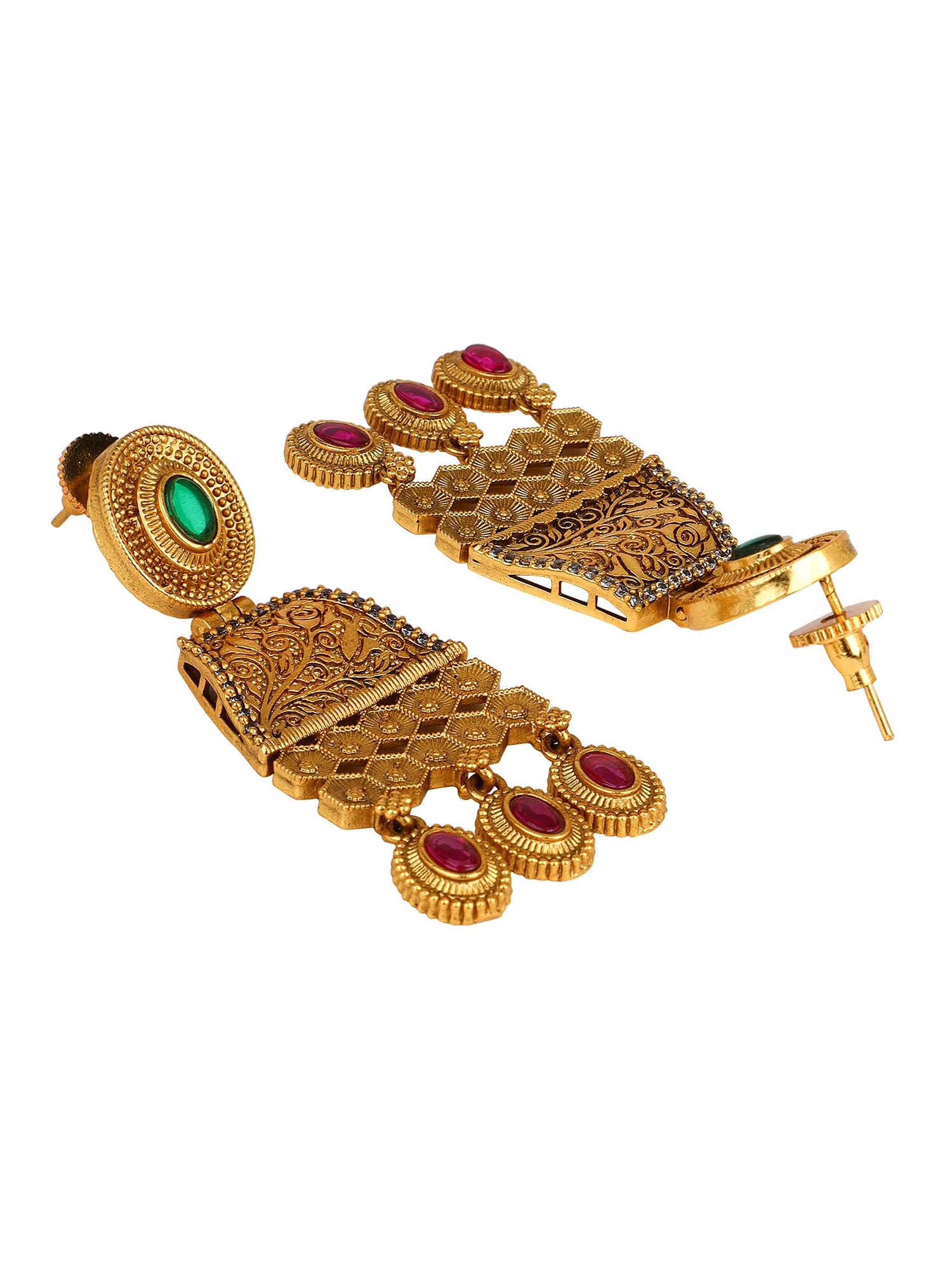 Temple Jewellery Earring with Coloured Stones and Gold Polish  by Leshya - Image 3