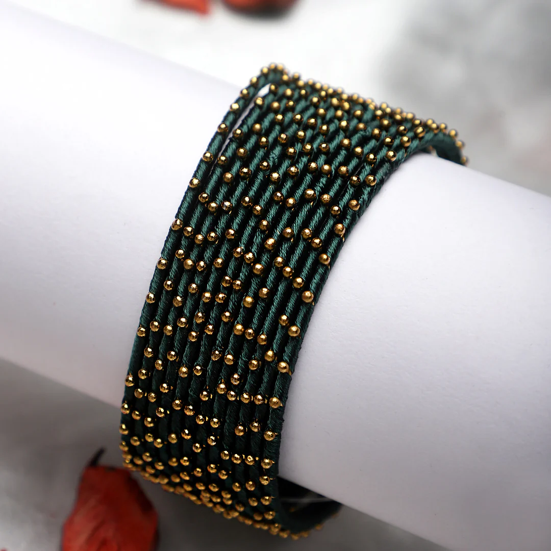 Thread Bangles Set of 12 with golden bearing by Leshya - Image 15