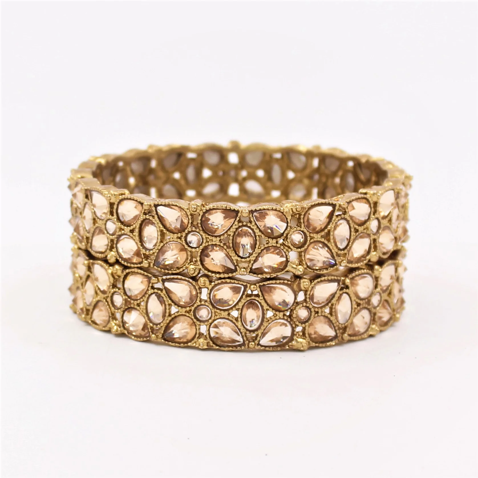 Traditional Antique Gold Bracelet Pair with Running Kundan Stones by Leshya (Plus Size) - Image 4