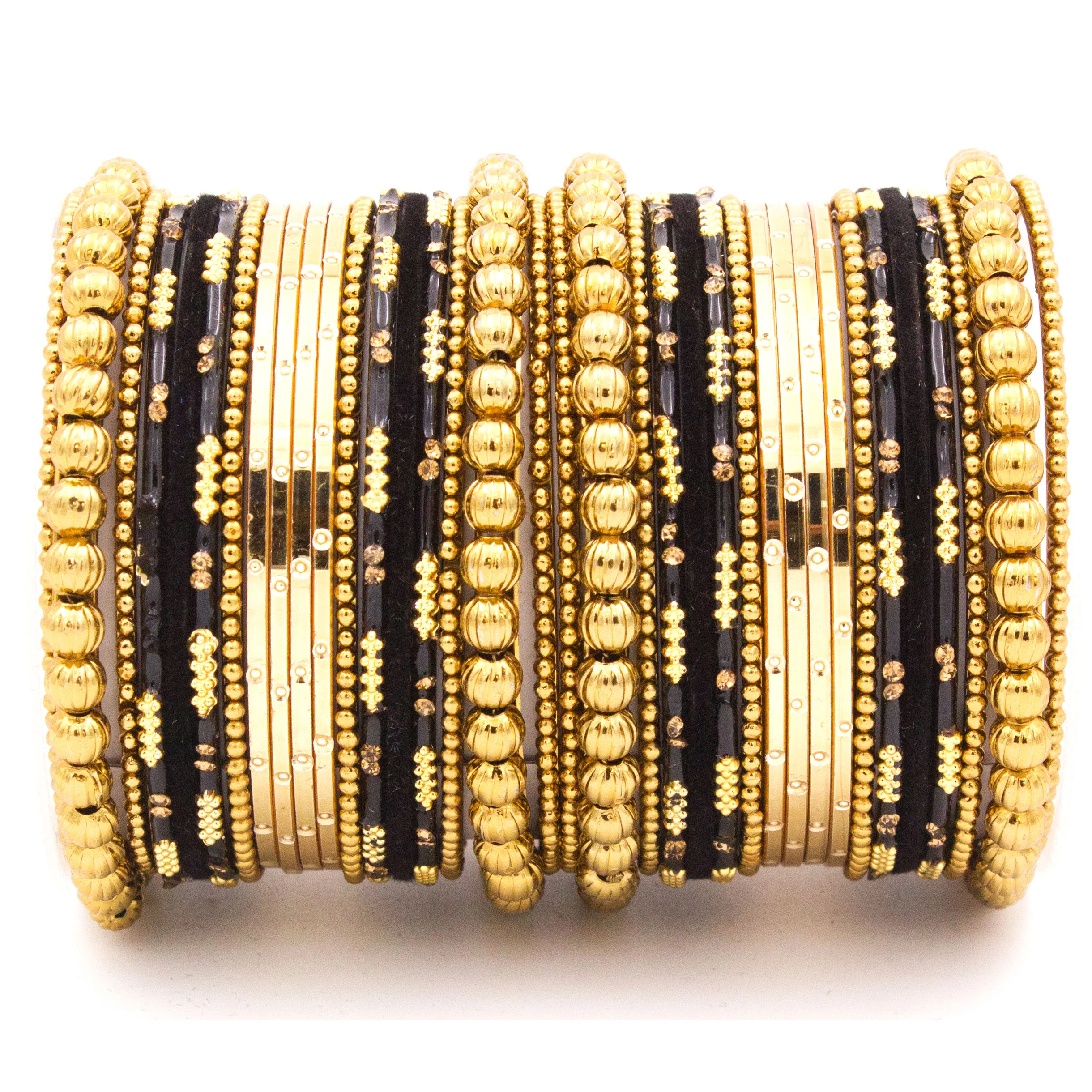 Traditional bangle set for two hands with velvet and meenakari bangles by Leshya - Image 3