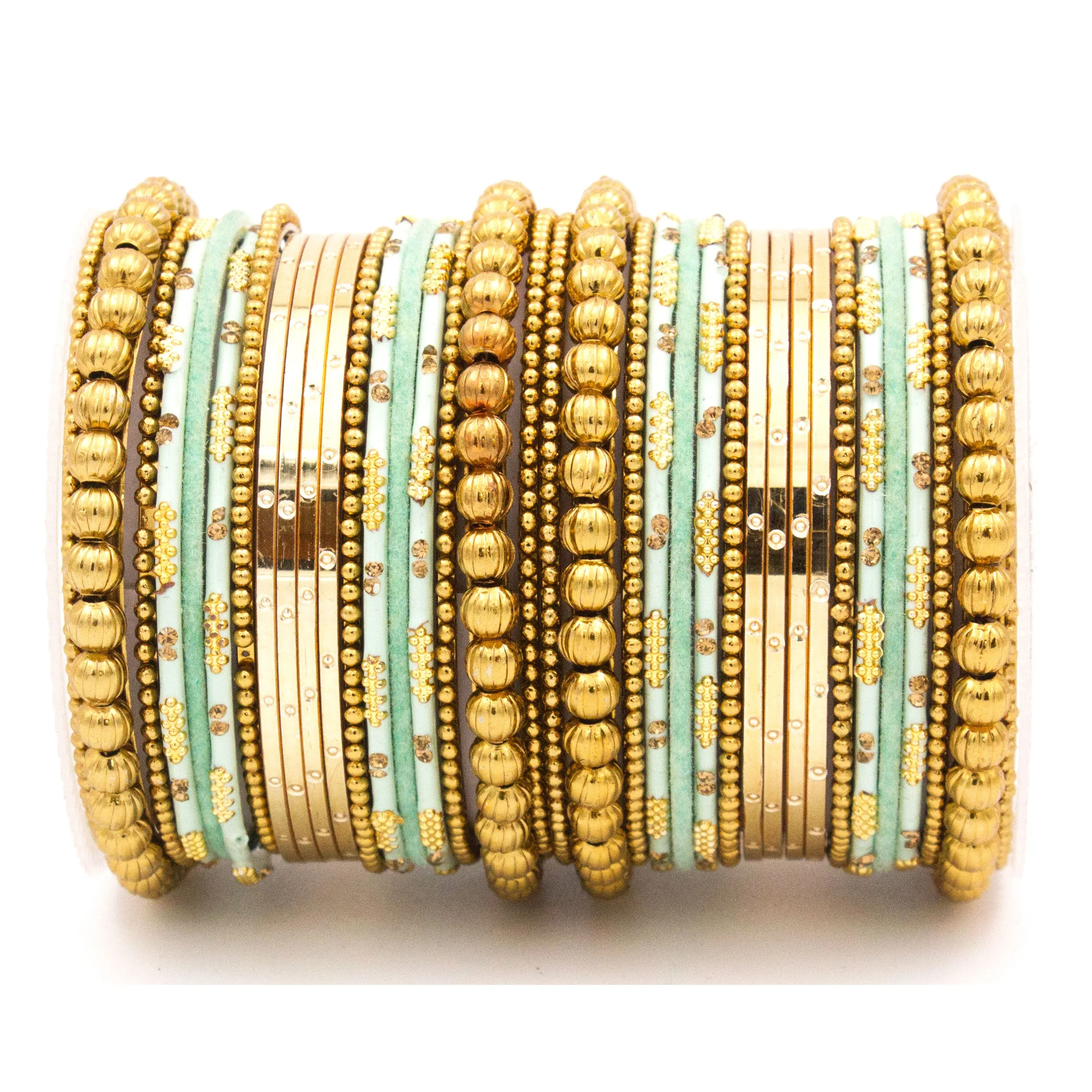 Traditional bangle set for two hands with velvet and meenakari bangles by Leshya - Image 8
