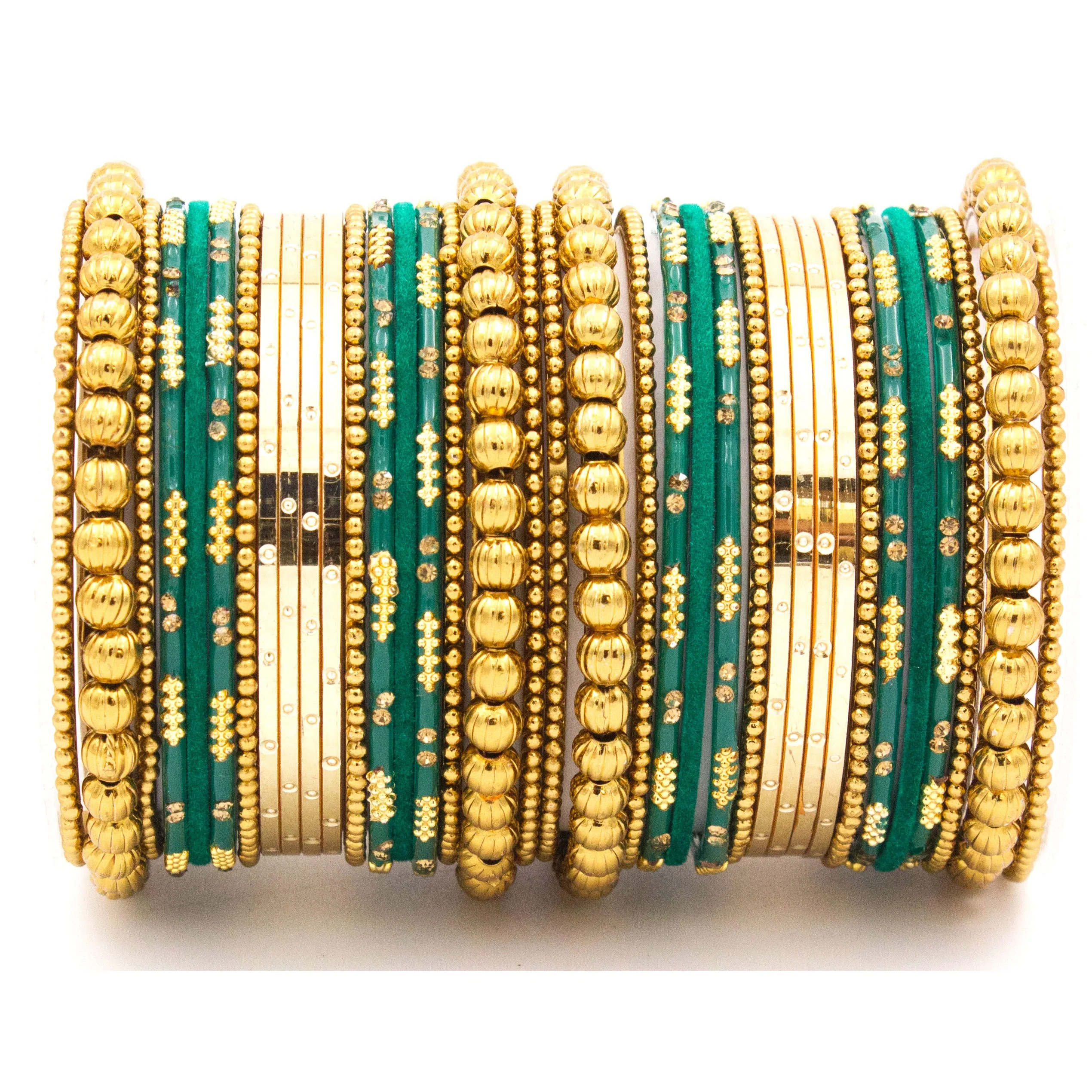 Traditional bangle set for two hands with velvet and meenakari bangles by Leshya - Image 9