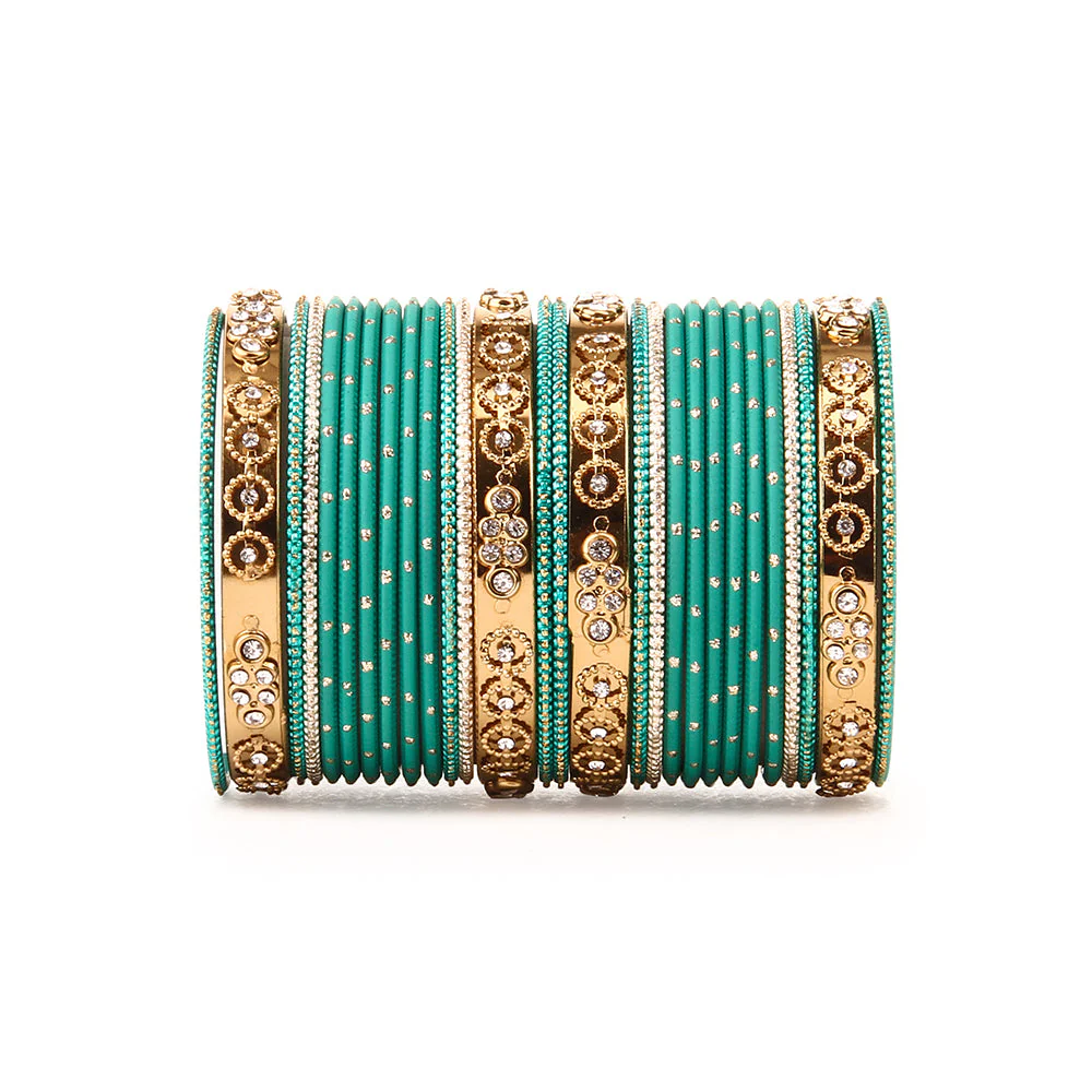 Traditional Bangle Set With Golden Dotted Bangles - Image 10