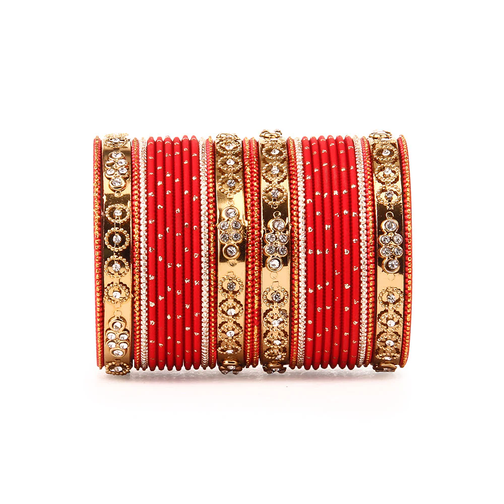 Traditional Bangle Set With Golden Dotted Bangles - Image 14