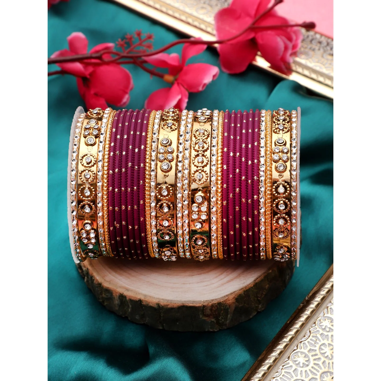 Traditional Bangle Set With Golden Dotted Bangles - Image 3