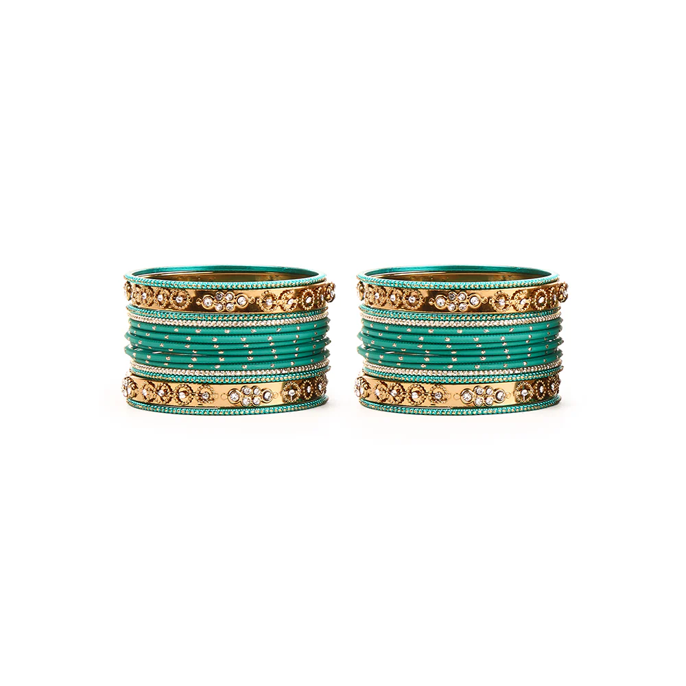 Traditional Bangle Set With Golden Dotted Bangles - Image 11