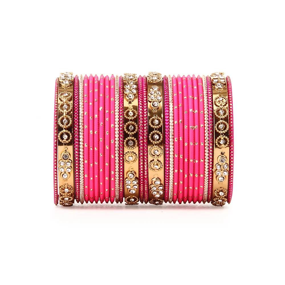 Traditional Bangle Set With Golden Dotted Bangles - Image 4