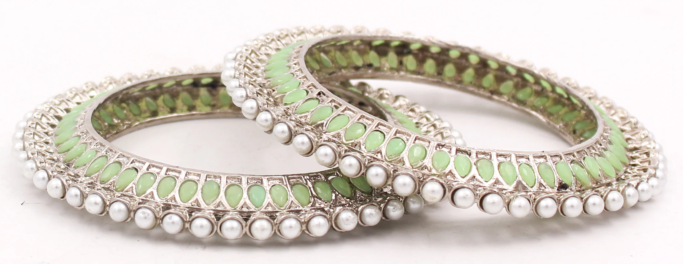 Traditional Bracelet Pair with Running kundan stone and Pearl Centre - Image 11