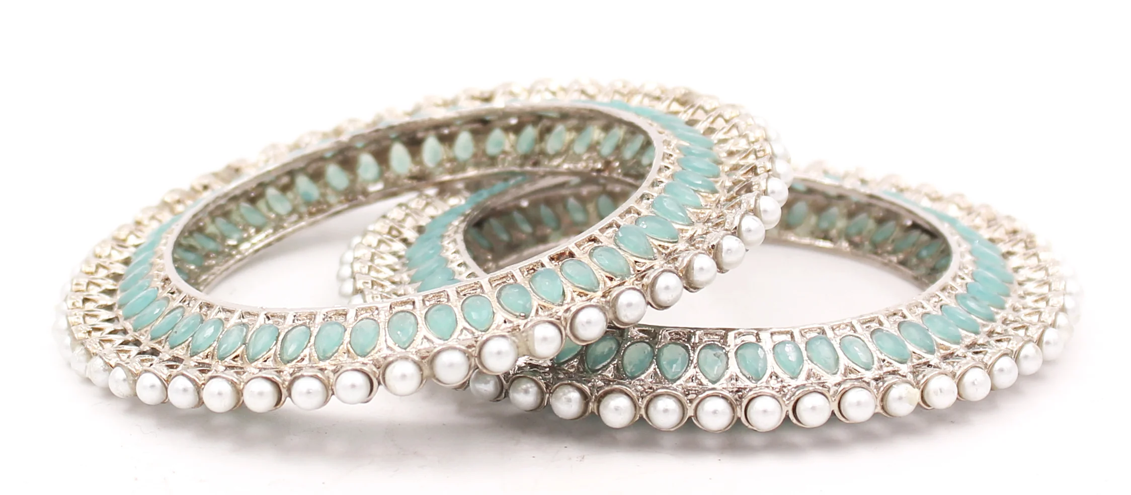 Traditional Bracelet Pair with Running kundan stone and Pearl Centre - Image 14