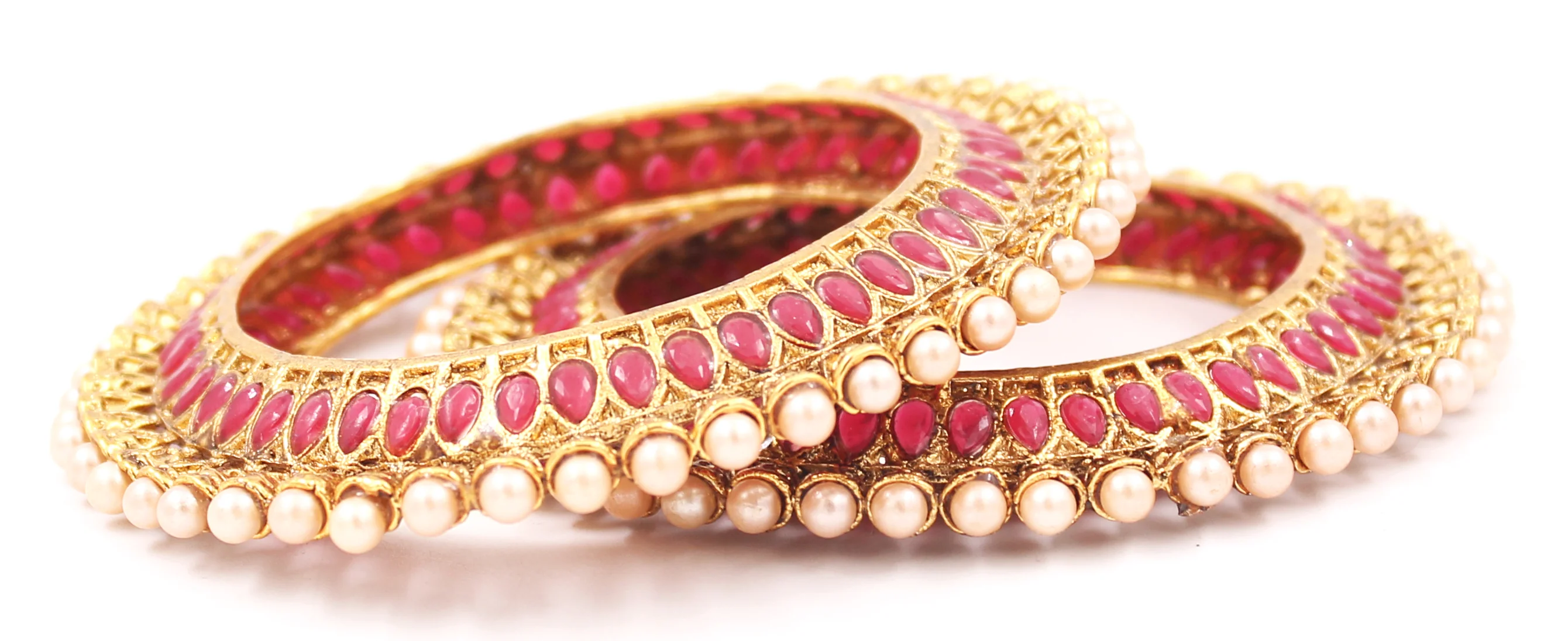 Traditional Bracelet Pair with Running kundan stone and Pearl Centre - Image 3
