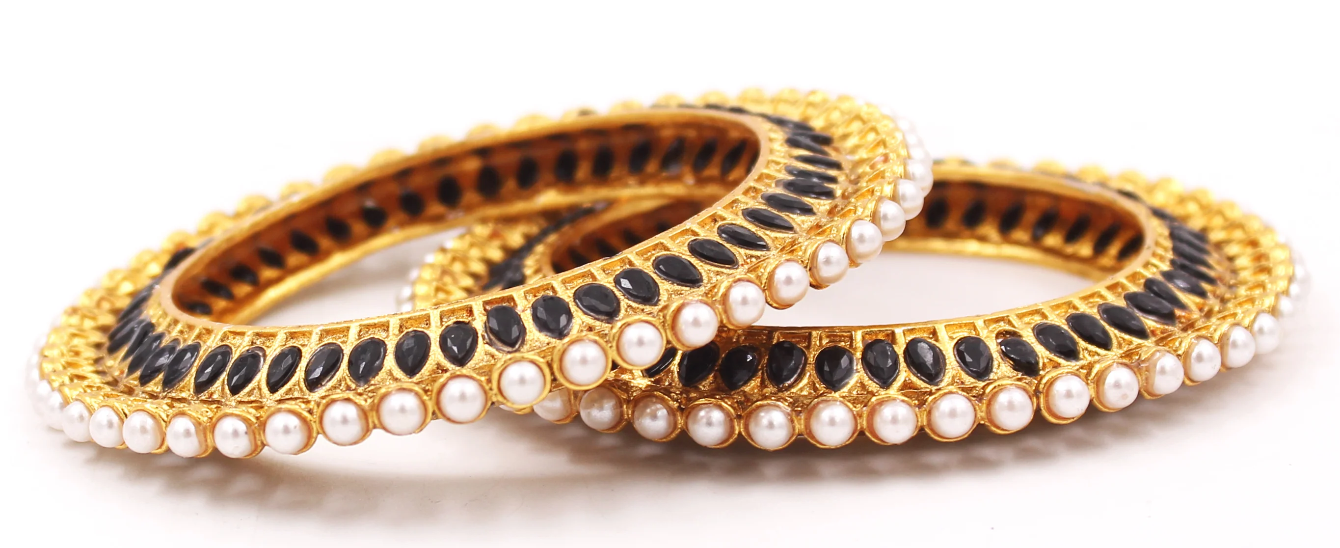 Traditional Bracelet Pair with Running kundan stone and Pearl Centre - Image 5