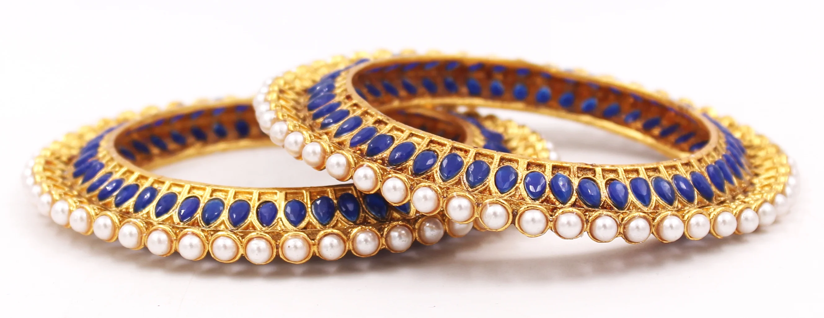 Traditional Bracelet Pair with Running kundan stone and Pearl Centre - Image 6