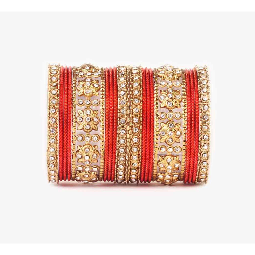 Traditional Colored Flower Pattern Bangle Set - Image 10