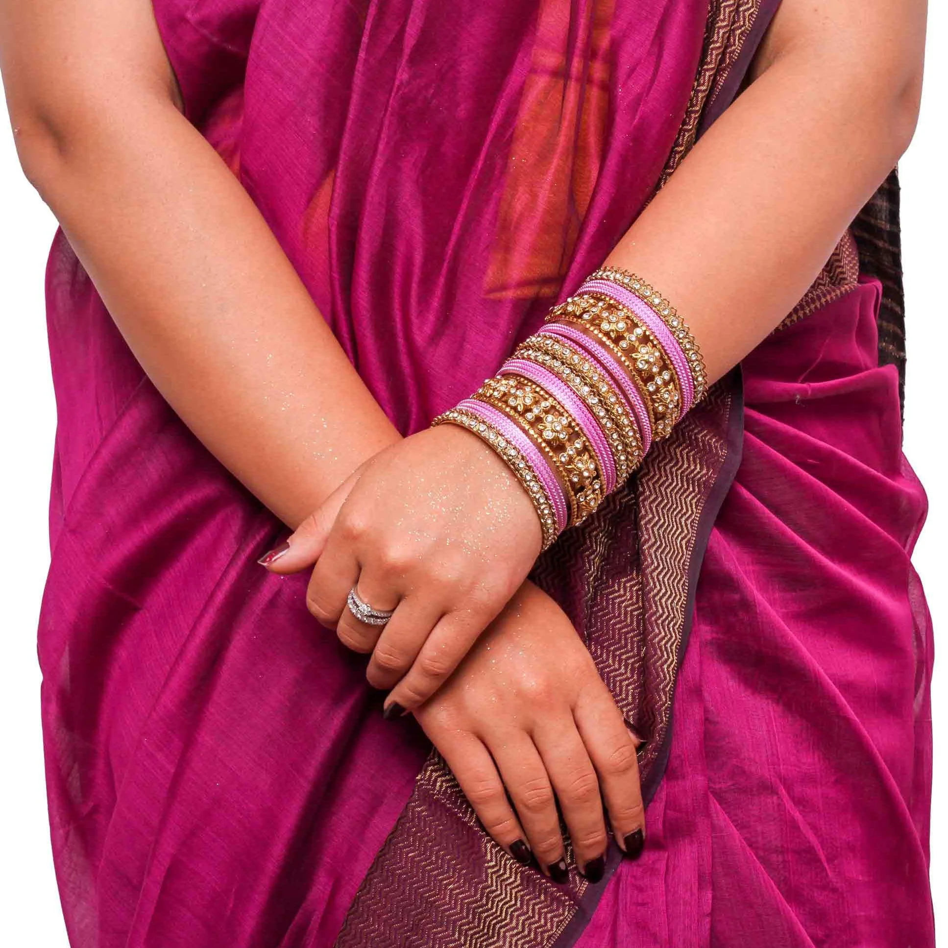 Traditional Colored Flower Pattern Bangle Set - Image 2