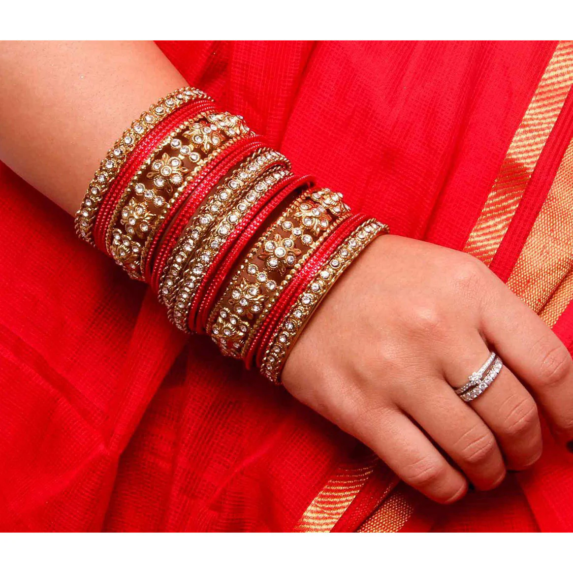 Traditional Colored Flower Pattern Bangle Set - Image 11