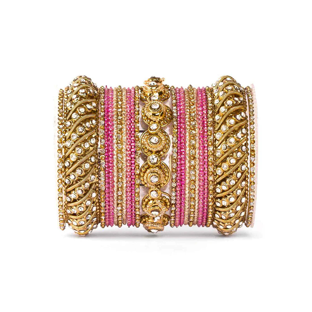 Traditional Colored Textured Bangle Set For Single Hand - Image 8