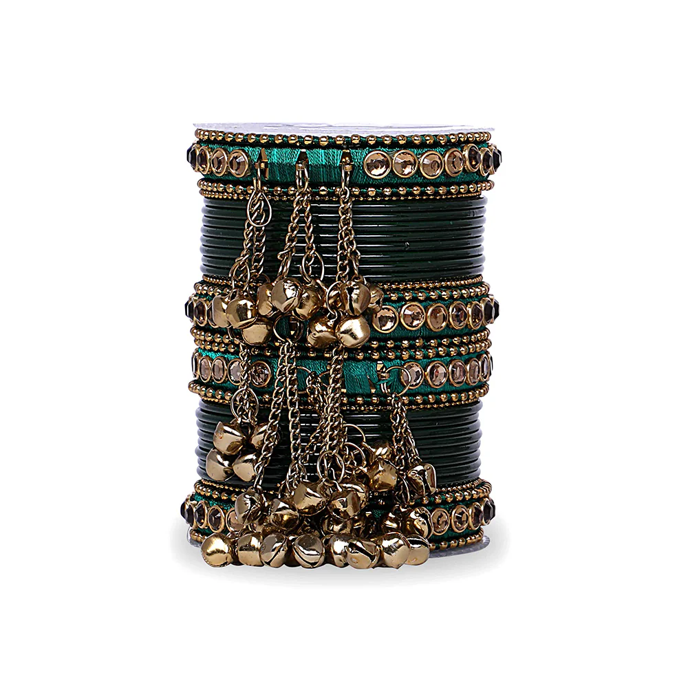 Traditional Ghungroo Bells Bangle With Silk Thread And Stone - Image 4