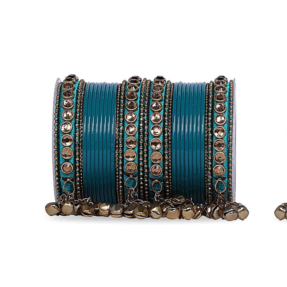 Traditional Ghungroo Bells Bangle With Silk Thread And Stone - Image 5