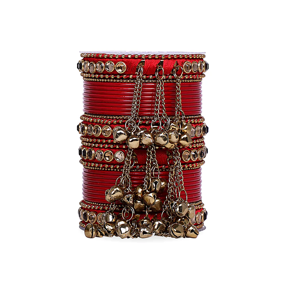 Traditional Ghungroo Bells Bangle With Silk Thread And Stone - Image 7