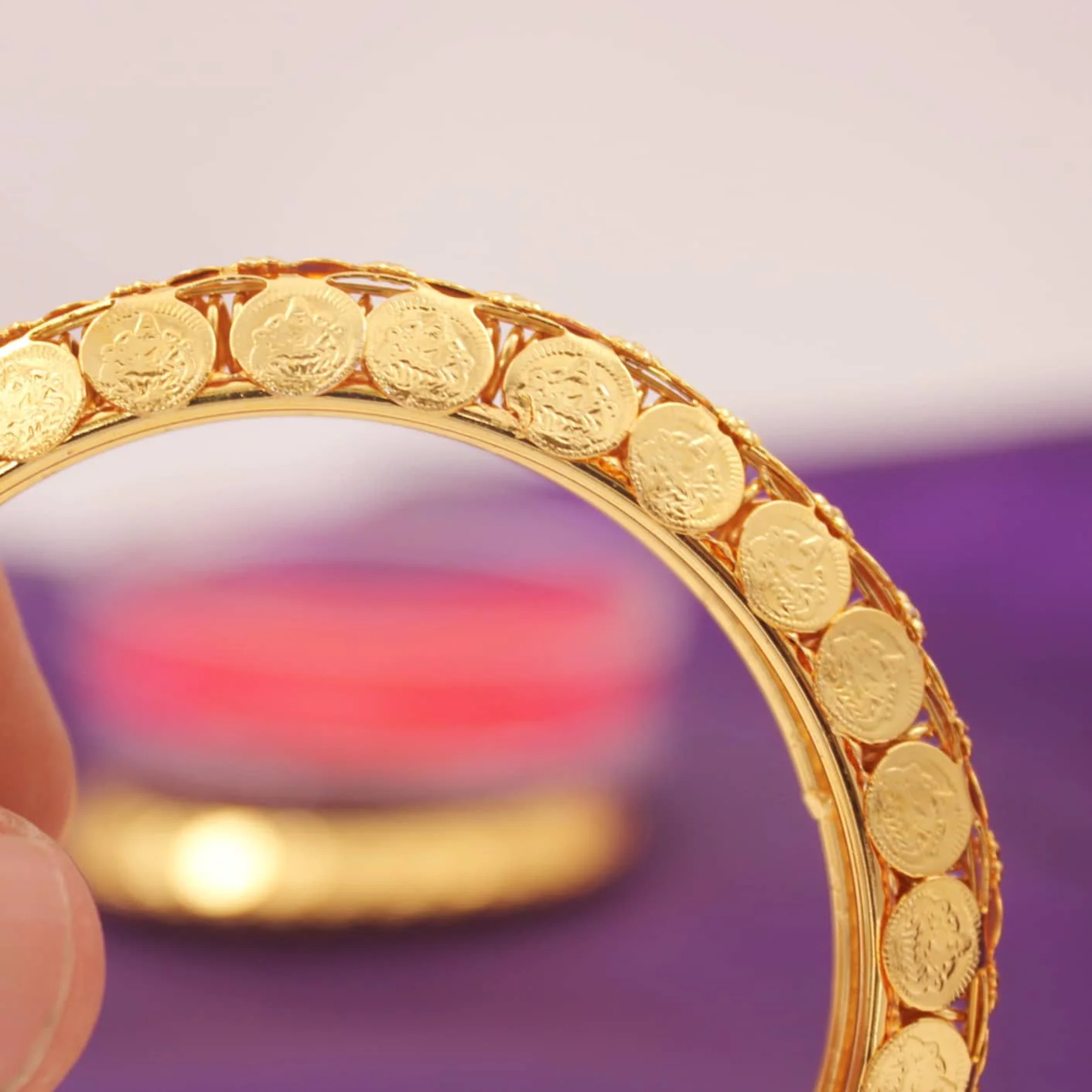 Traditional Golden Bracelet Pair with God Symbols for Women - Image 3