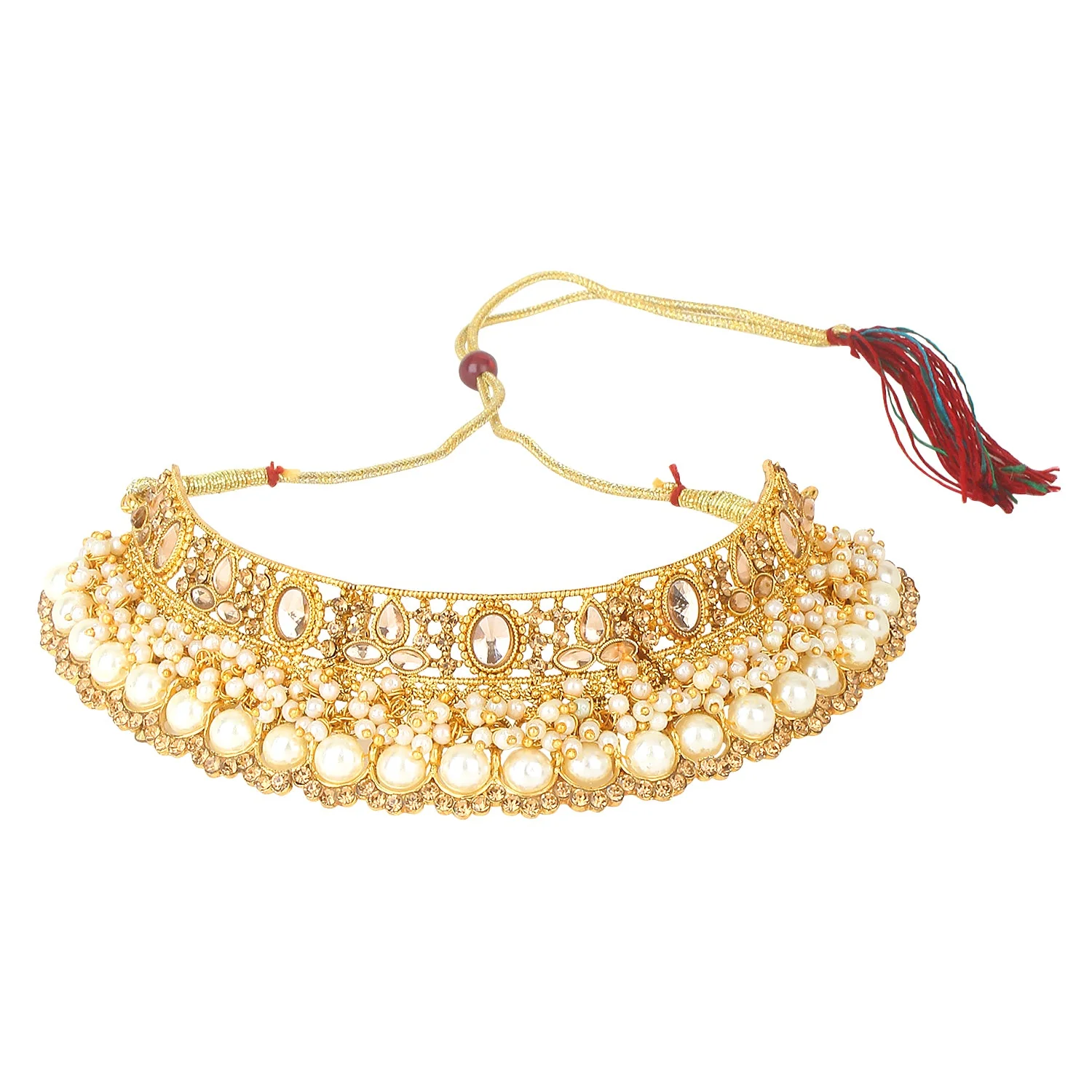Traditional Golden Stone and Pearl Bangle Set by Leshya - Image 2