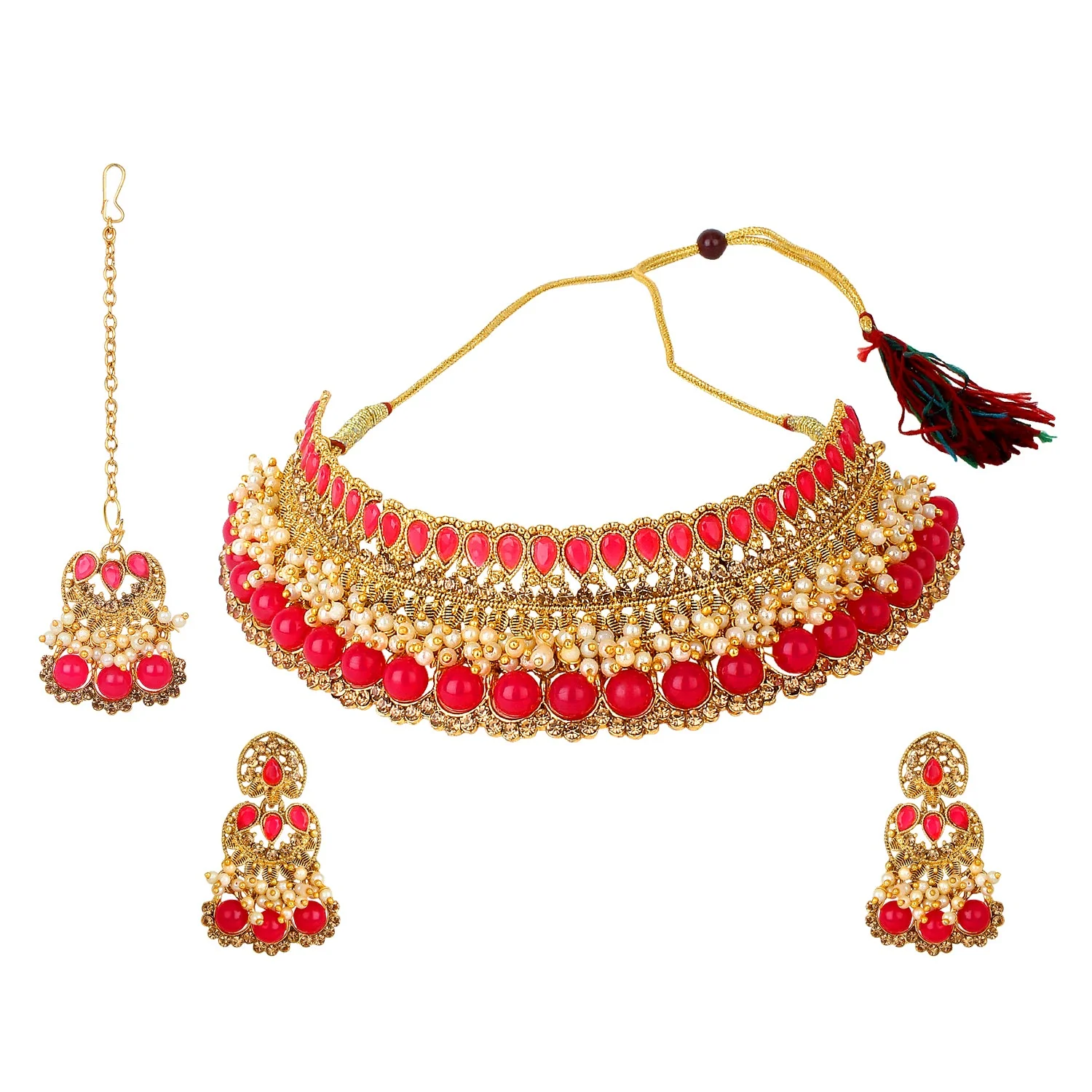 Traditional Golden Stone and Pearl Bangle Set by Leshya - Image 5