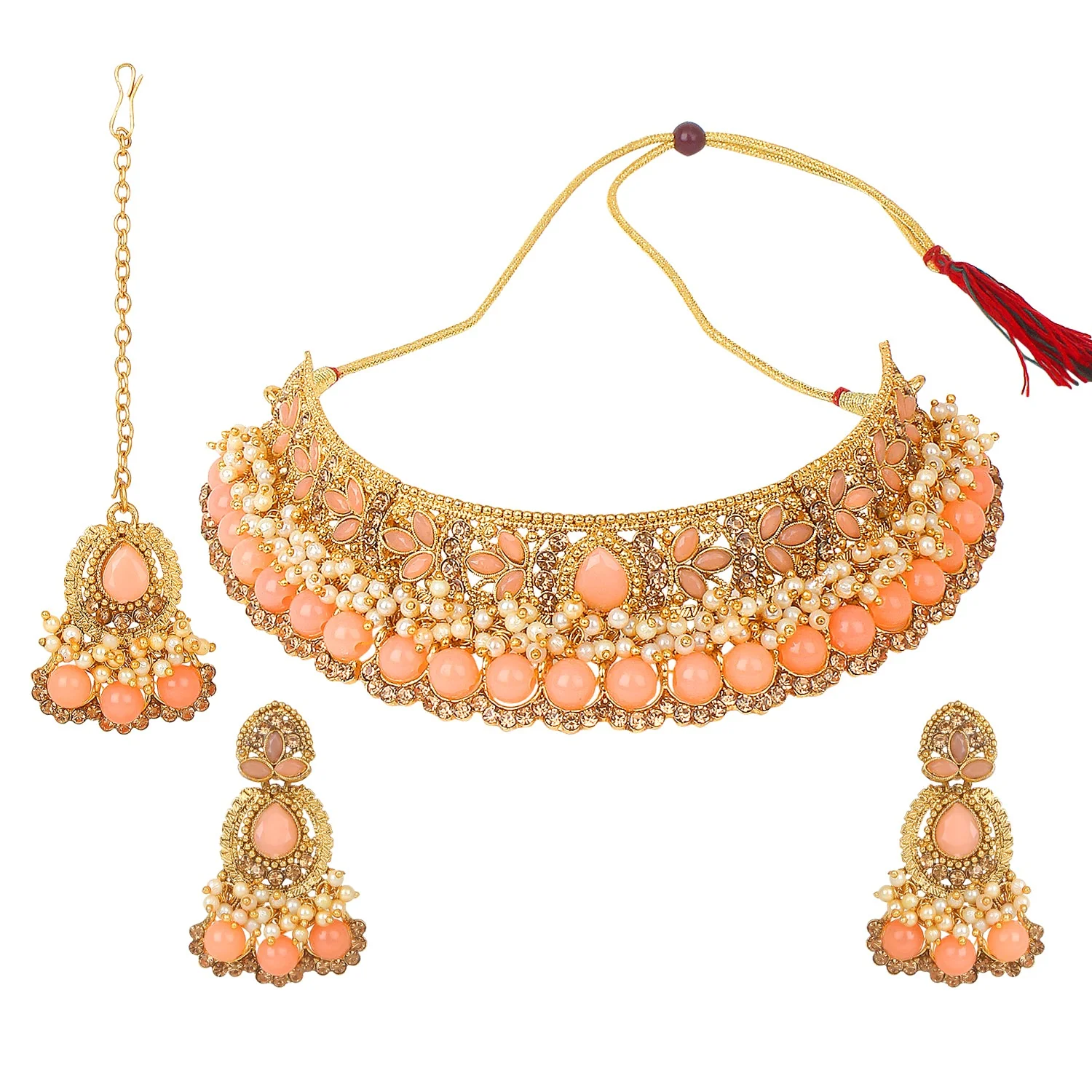 Traditional Golden Stone and Pearl Bangle Set by Leshya - Image 9