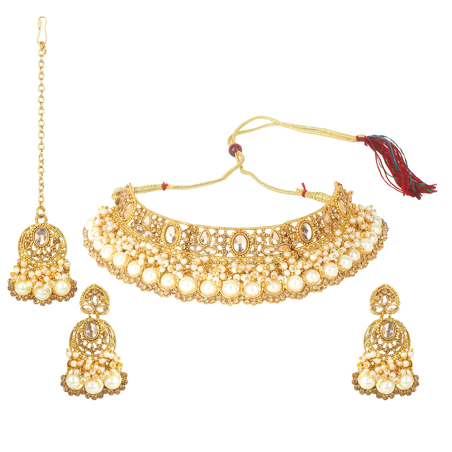 Traditional Golden Stone and Pearl Bangle Set by Leshya - Image 5
