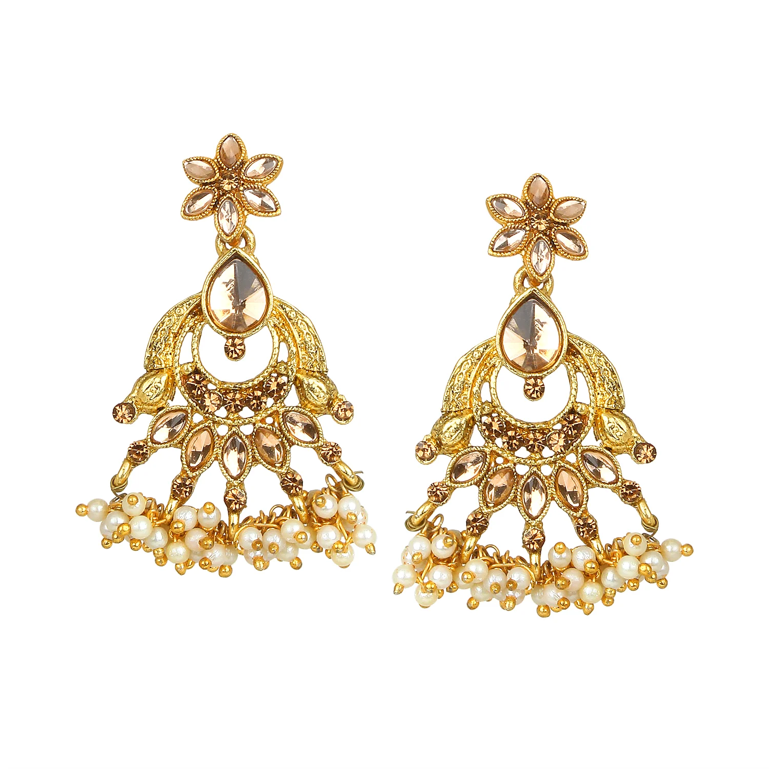 Traditional Golden Stone Jewellery Set with gajra Border by Leshya - Image 6