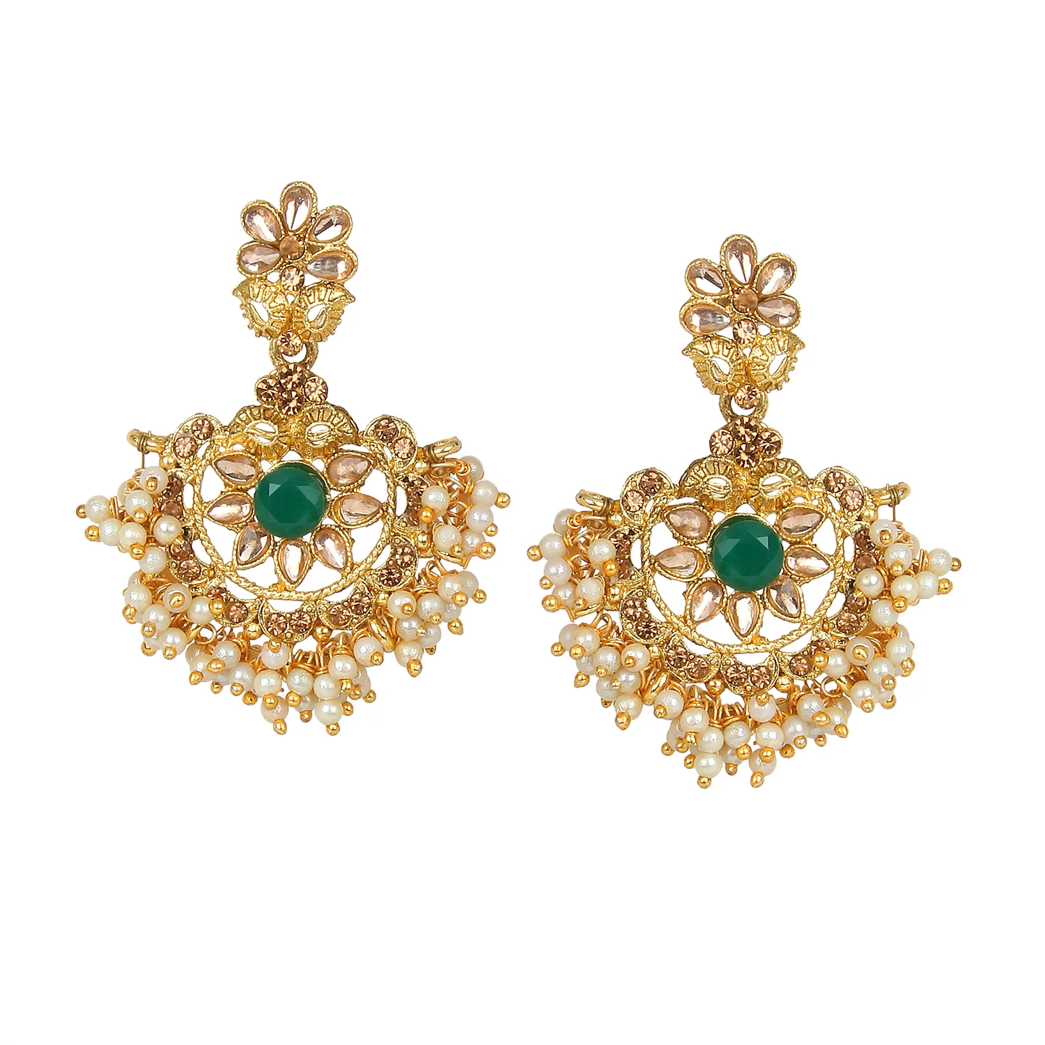 Traditional Golden Stone Jewellery Set with Green center by Leshya - Image 3