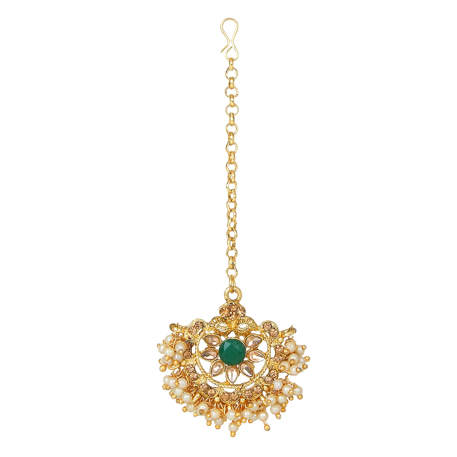 Traditional Golden Stone Jewellery Set with Green center by Leshya - Image 4