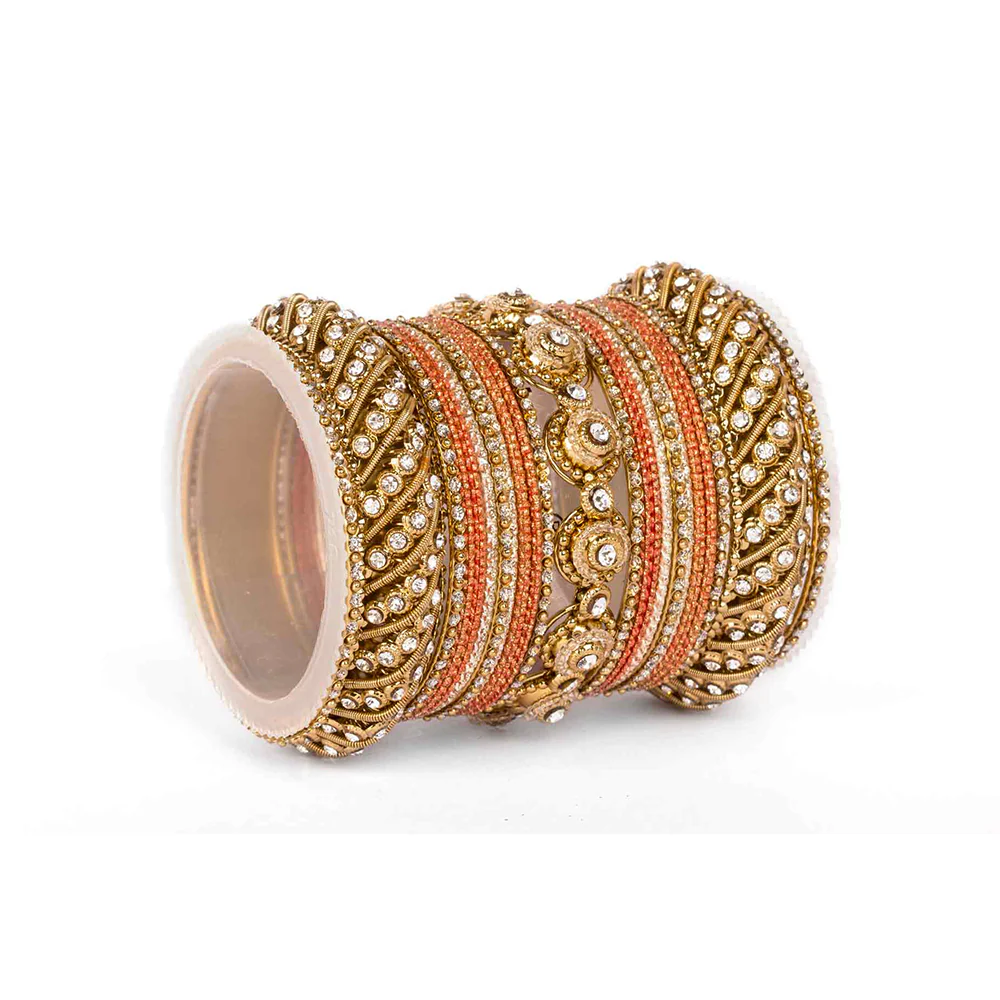 Traditional Colored Textured Bangle Set For Single Hand - Image 5