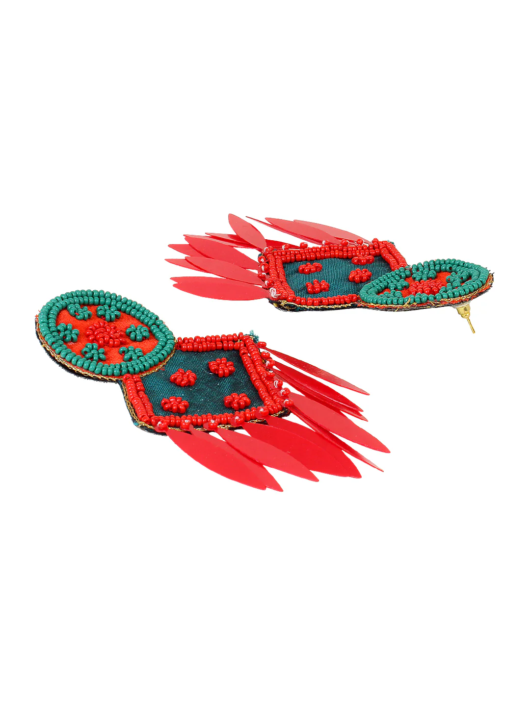 Traditional Handmade Red-Green Jhumki Earring by Leshya - Image 3