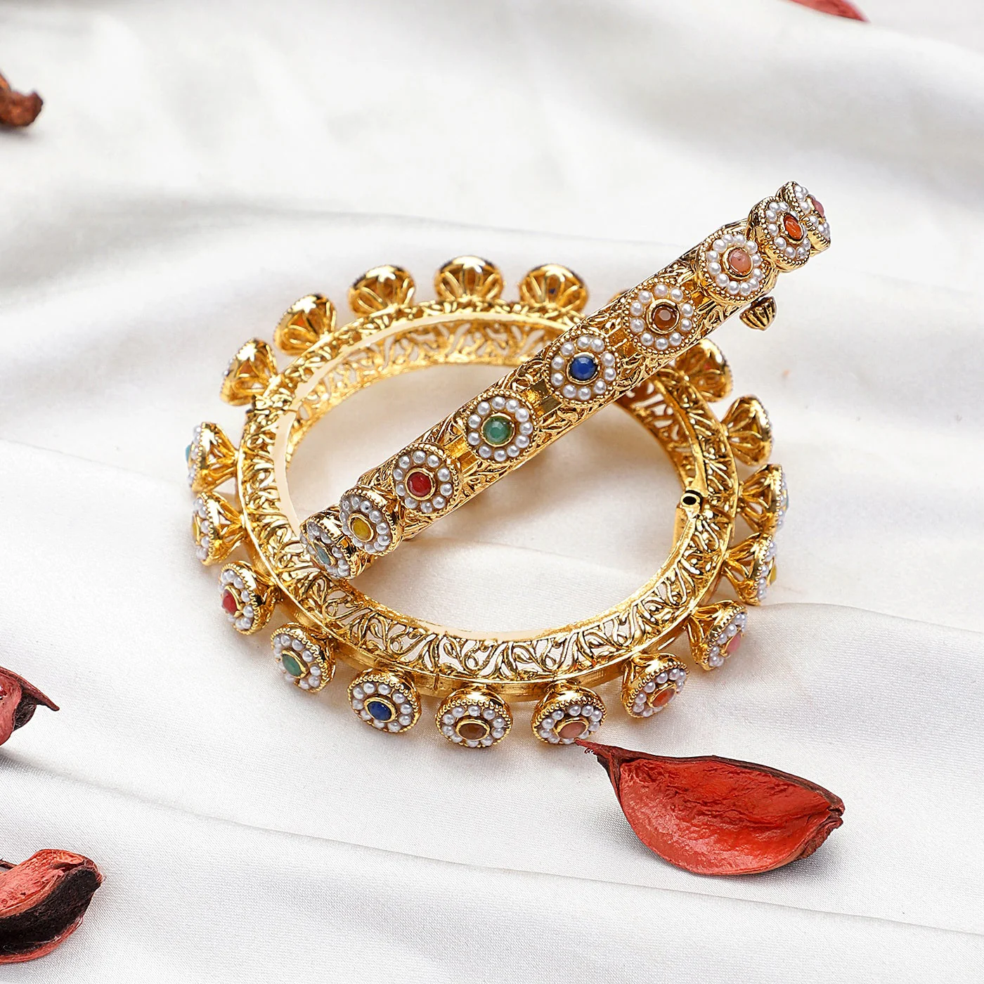 Traditional Jadau Style Rajasthani Bracelets with Stone and Beads by Leshya - Image 2