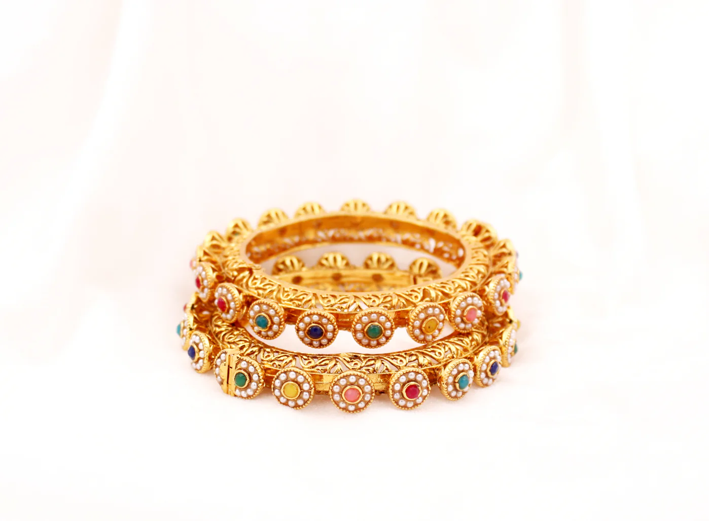 Traditional Jadau Style Rajasthani Bracelets with Stone and Beads by Leshya - Image 3