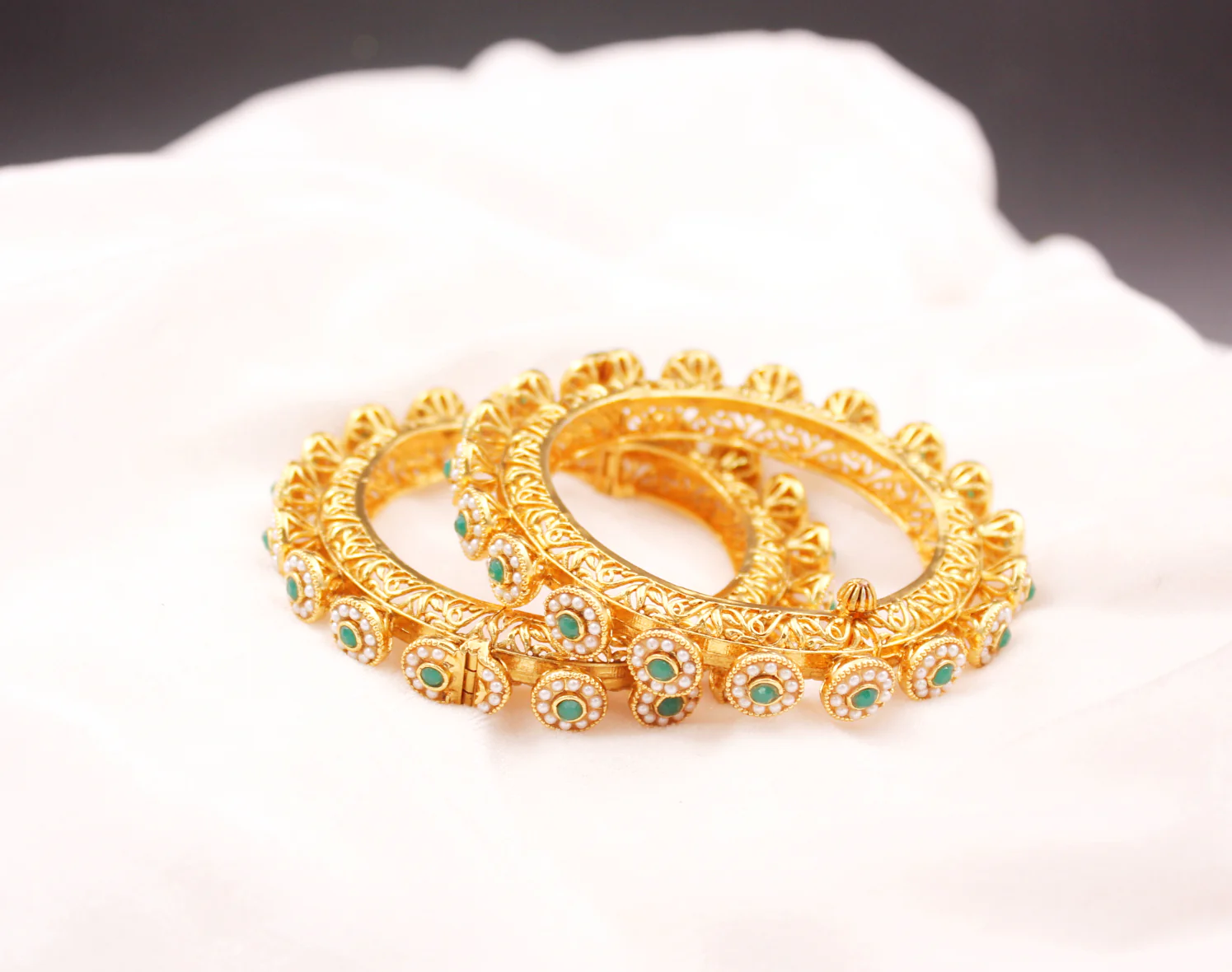 Traditional Jadau Style Rajasthani Bracelets with Stone and Beads by Leshya - Image 5