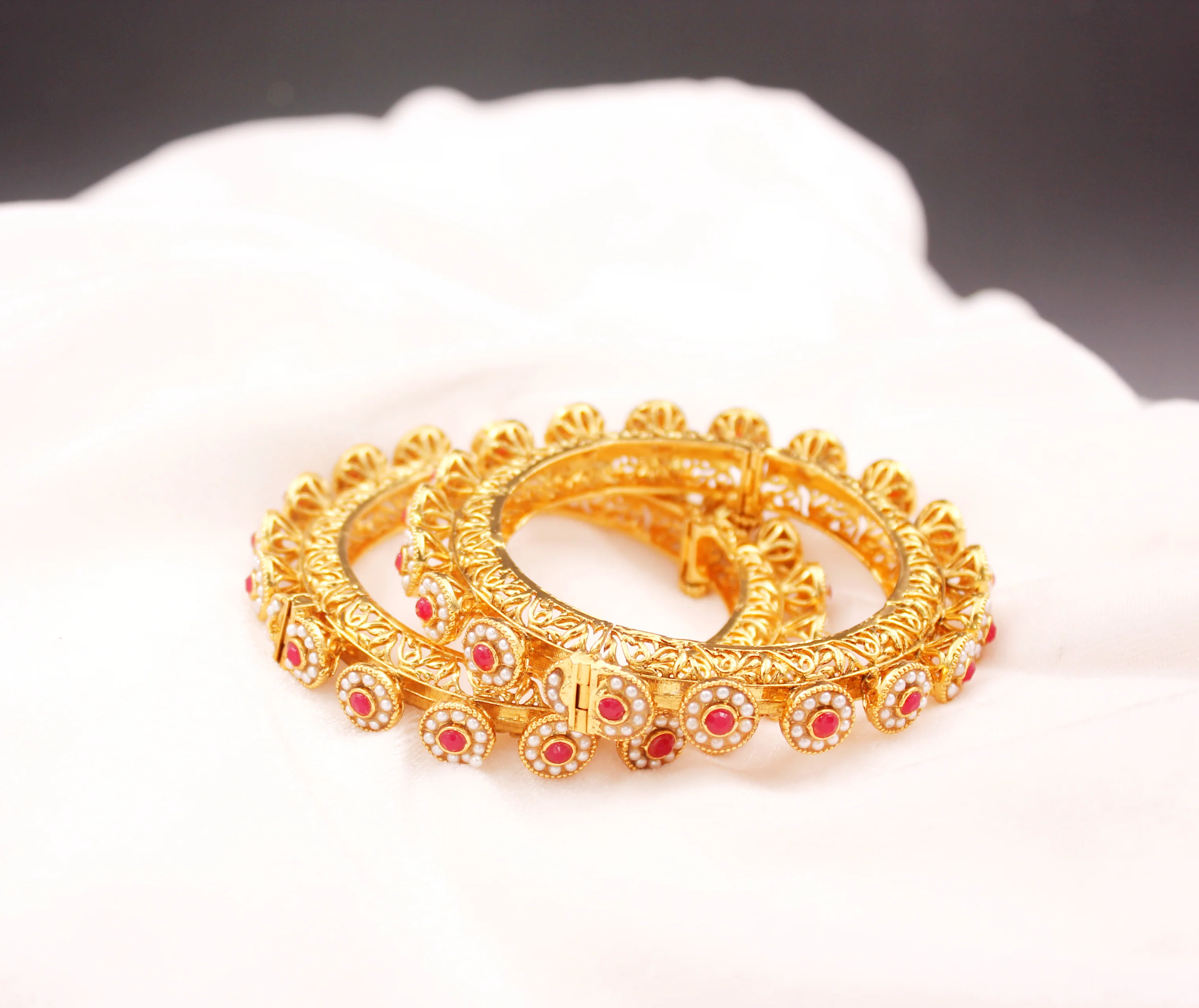 Traditional Jadau Style Rajasthani Bracelets with Stone and Beads by Leshya - Image 6
