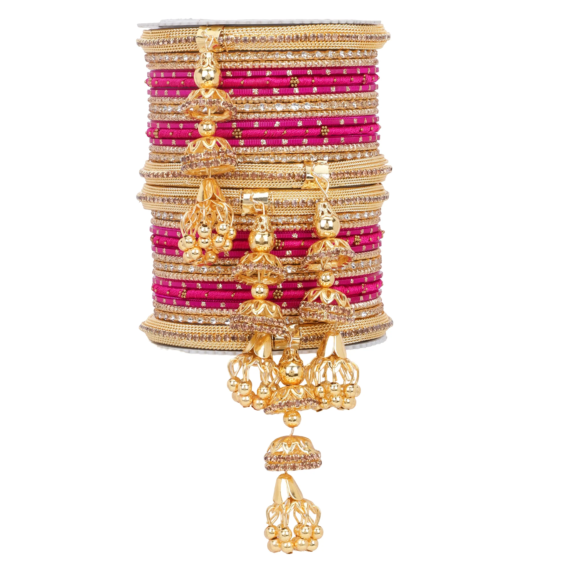 Traditional Jhumki Bangle set by Leshya with golden Dotted bangle - Image 10