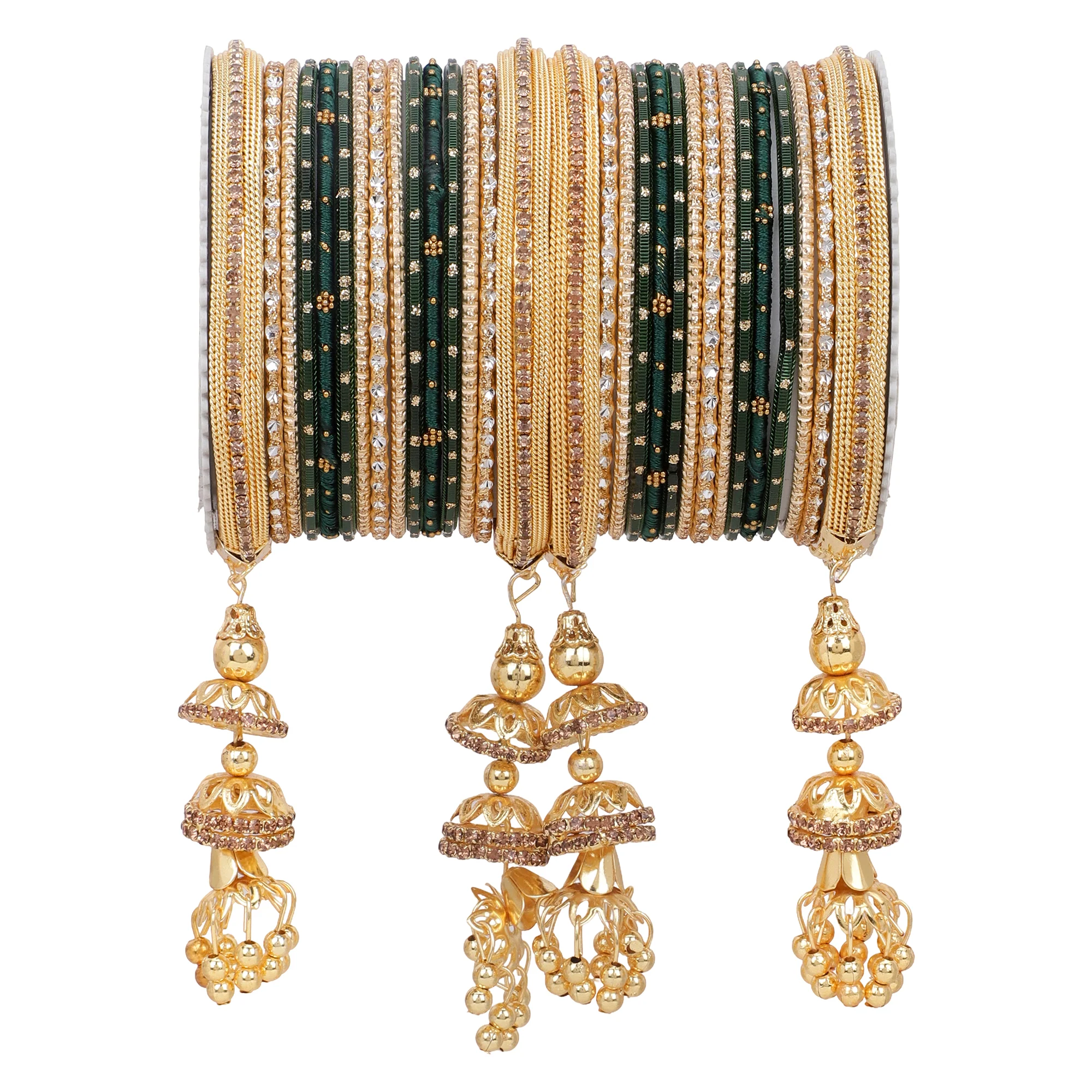 Traditional Jhumki Bangle set by Leshya with golden Dotted bangle - Image 11