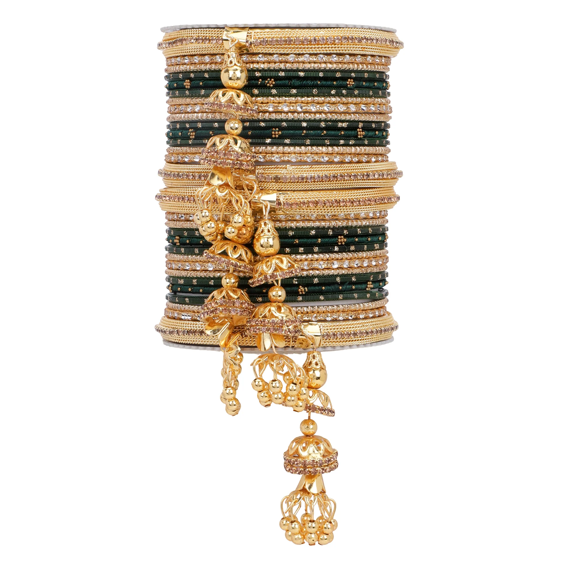 Traditional Jhumki Bangle set by Leshya with golden Dotted bangle - Image 12