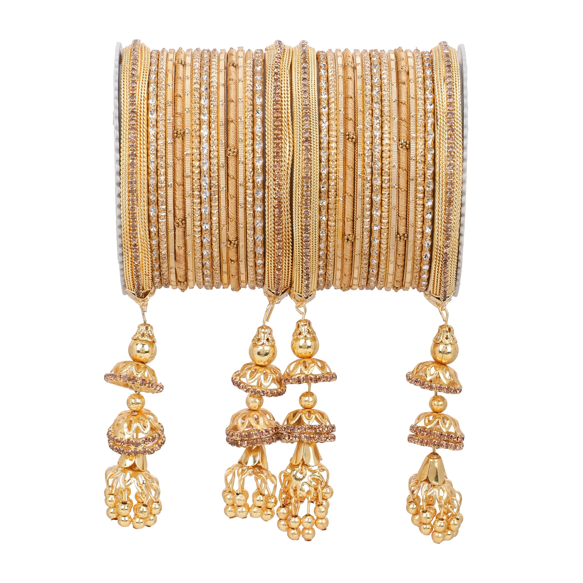 Traditional Jhumki Bangle set by Leshya with golden Dotted bangle - Image 2